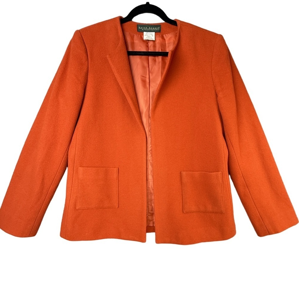 Vintage Wool & Cashmere Blend Collarless Rust Orange Blazer Jacket Women’s Sz 10